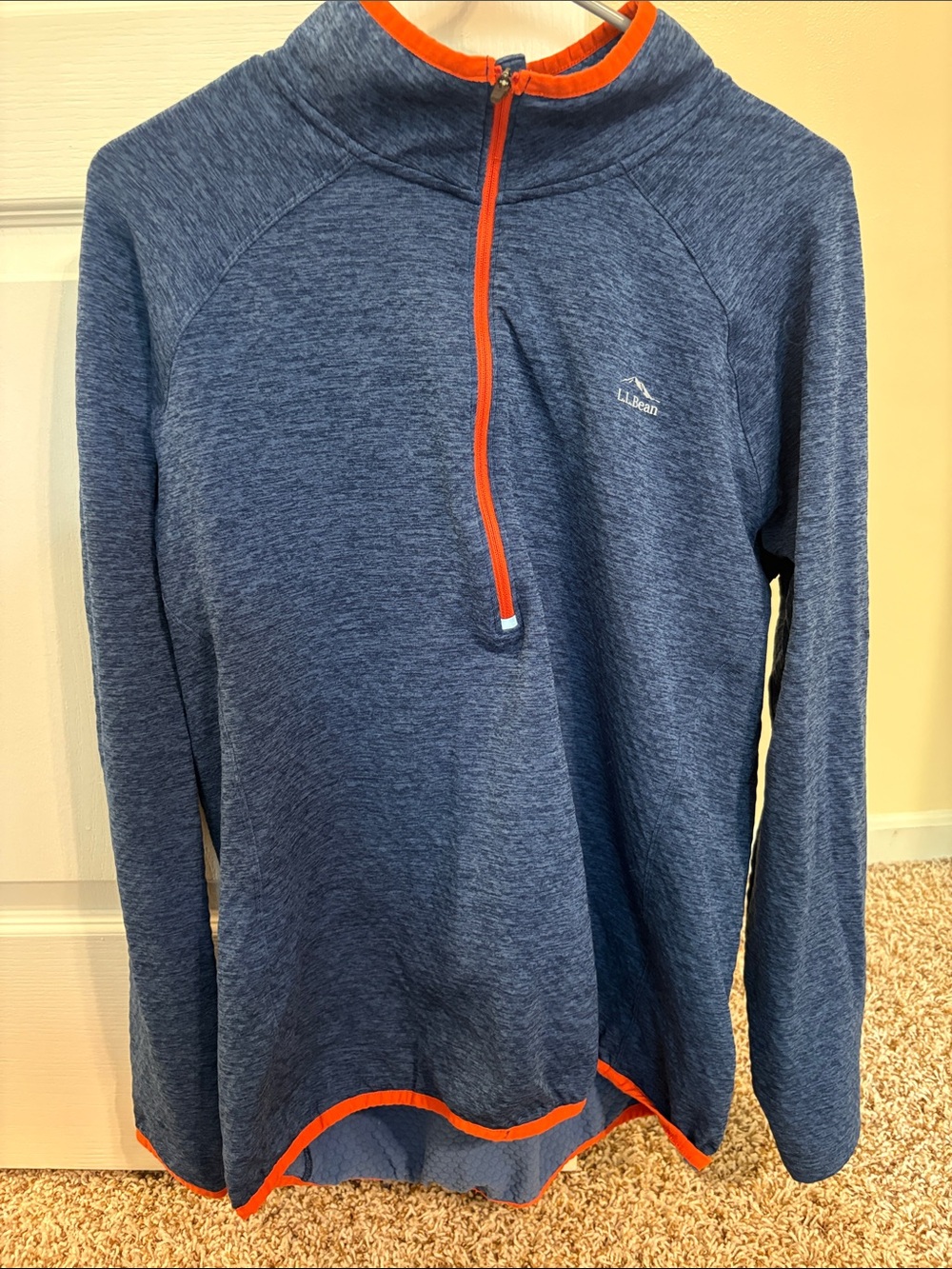 L.L. Bean Navy Heather Quarter-Zip Pullover with Orange Trim